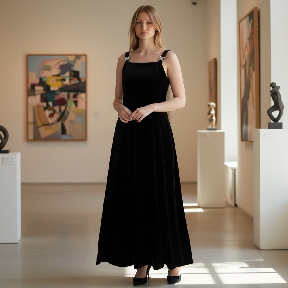 vintage Betsy & Adam black Velvet maxi Dress